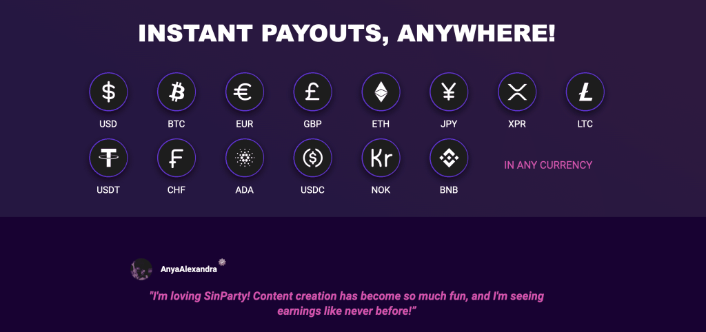 Wie wird man bei Sinparty.com bezahlt? Auszahlungsmöglichkeiten.